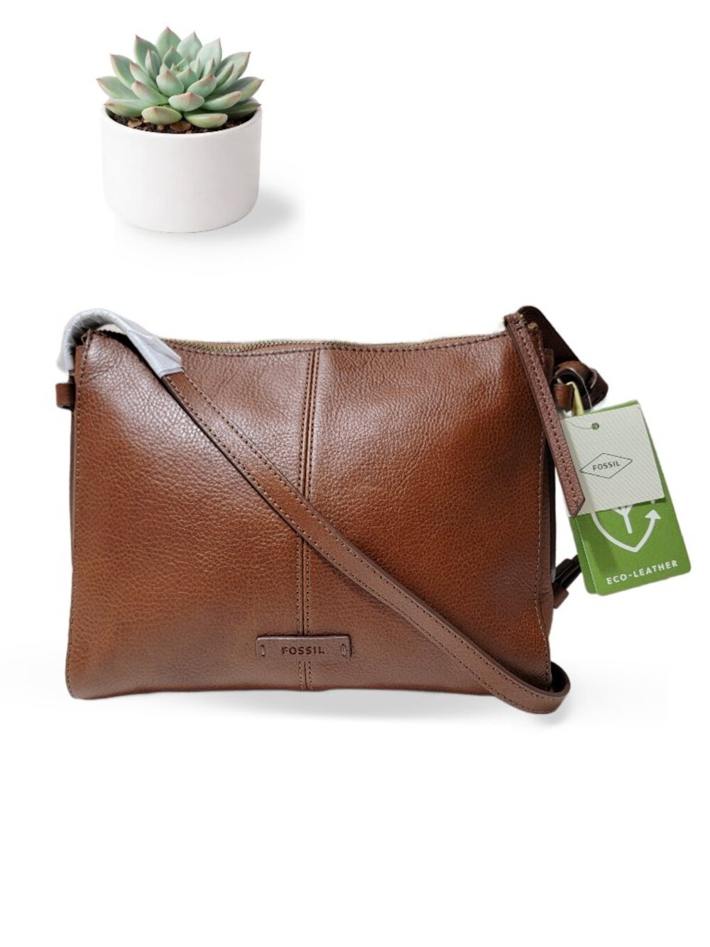 NWT Fossil Felicity Crossbody Bag Medium Brown Genuine Leather Adjustable Strap